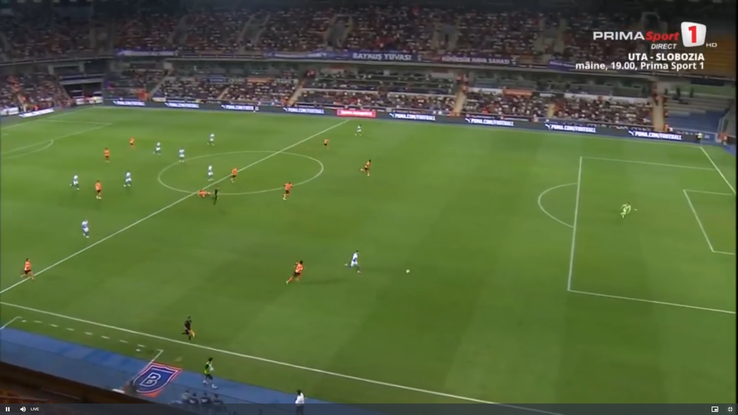 Golul lui Mora din Basaksehir - Universitatea Craiova. FOTO: captură Prima Sport