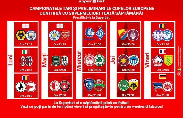 Preliminariile cupelor europene domină săptămâna de fotbal la Superbet, dar oferta e completată cu evenimente tari din alte sporturi!