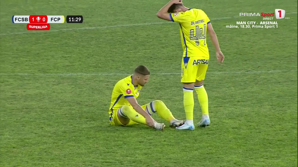 Două accidentări în 14 minute în FCSB - Petrolul! » Și-au pierdut cel mai bun om în startul meciului