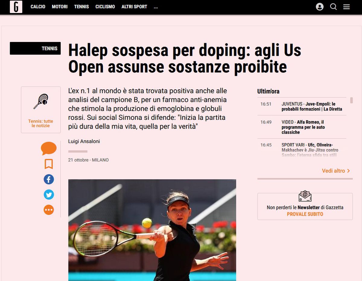 Site-urile ziarelor de sport din întreaga lume o pun pe Simona Halep pe prima pagină
