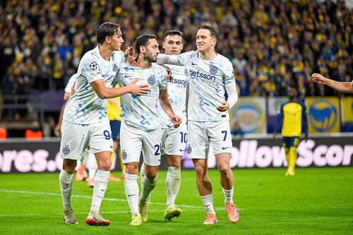 Jucătorii lui Cristi Chivu celebrează un gol în partida Union SG - Inter 0-4 / Foto: Imago Images