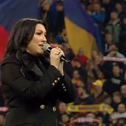 Andra a cântat imnul înainte de România - Elveția / FOTO: Captură @Antena 1