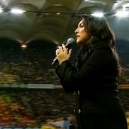 Andra a cântat imnul înainte de România - Elveția / FOTO: Captură @Antena 1
