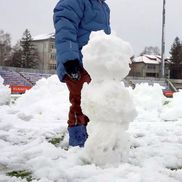 Zăpada căzută pe folie este îndepărtată // foto: Facebook @ Fotbal Club Botoșani