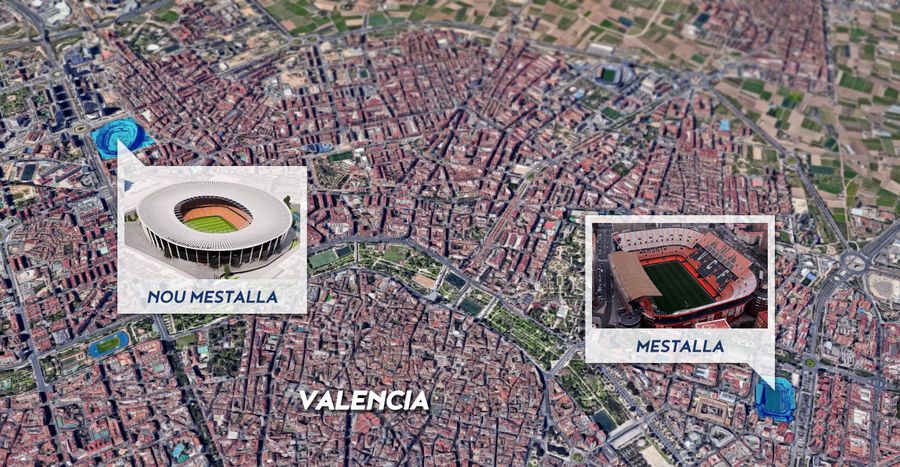 Distanța dintre vechiul și noul Mestalla Distanța dintre vechiul și noul Mestalla