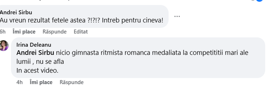 După ce GSP a scos la iveală mărturiile gimnastelor abuzate, președinta Irina Deleanu a reacționat pe Facebook-ul Gazetei, cu 3 poze și un videoclip