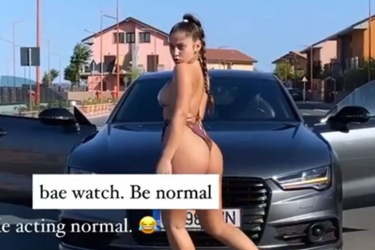 Cum arată bolidul de lux pe care Florinel Coman îl conducea fără permis » Iubita fotbalistului, aproape goală lângă mașina care ascunde sute de cai putere