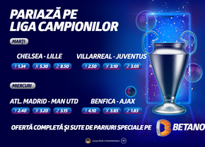 Încă o săptămână cu fotbal total în Liga Campionilor! Cote Mărite, BetCombo și sute de tipuri de pariuri pe Betano