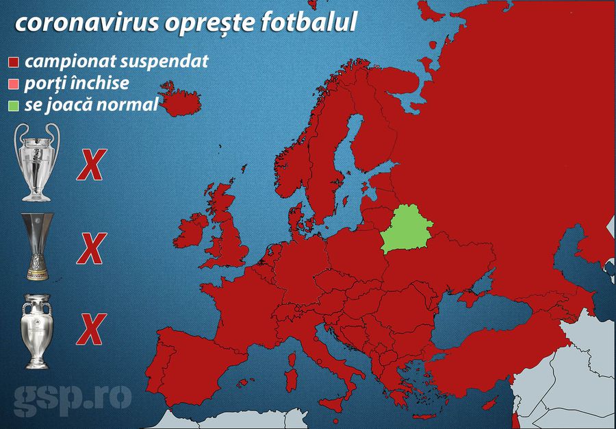 UPDATE Harta fotbalului oprit de coronavirus » Belarus, singura țară din Europa în care se mai joacă