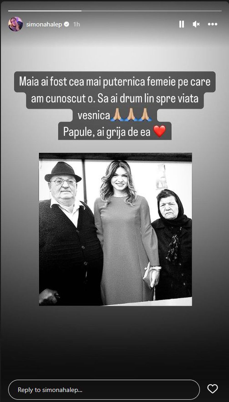 Sursă foto: Instagram @Simona Halep A murit bunica Simonei Halep. Mesajul sportivei: „Ai fost cea mai puternică femeie pe care am cunoscut-o”