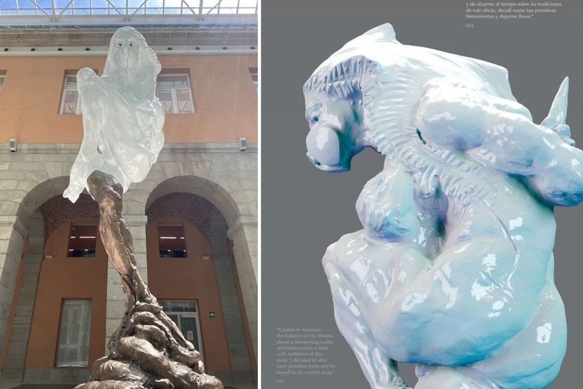 Versiunea finală, în stânga, vs. versiunea publicată în 2017 a sculpturii COVID-19 // sursă foto: Instagram @ vochoaescultor