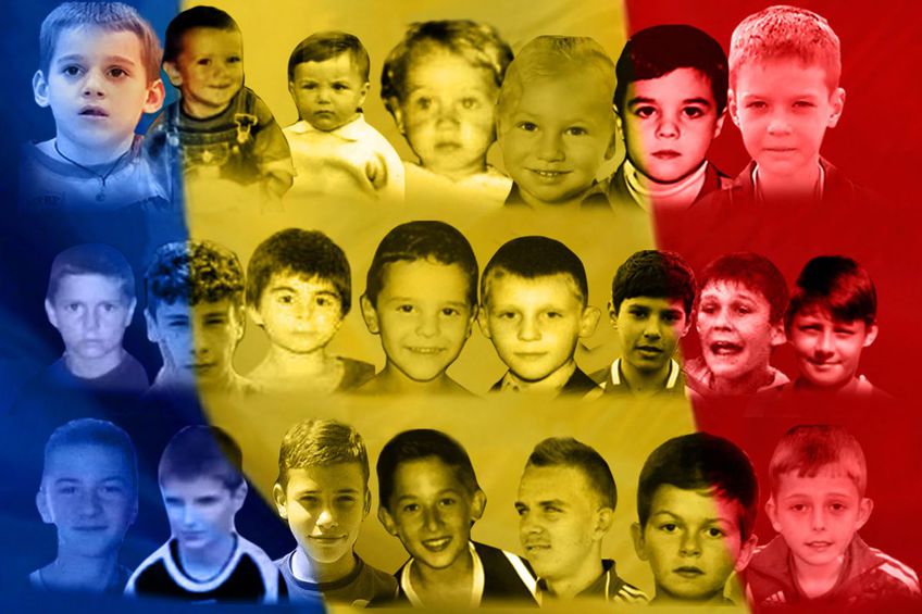 21 dintre „tricolorii” de la lot, plus Olimpiu Moruțan, în copilărie și adolescență / Fotomontaj Stela Tănase (Gazeta Sporturilor)