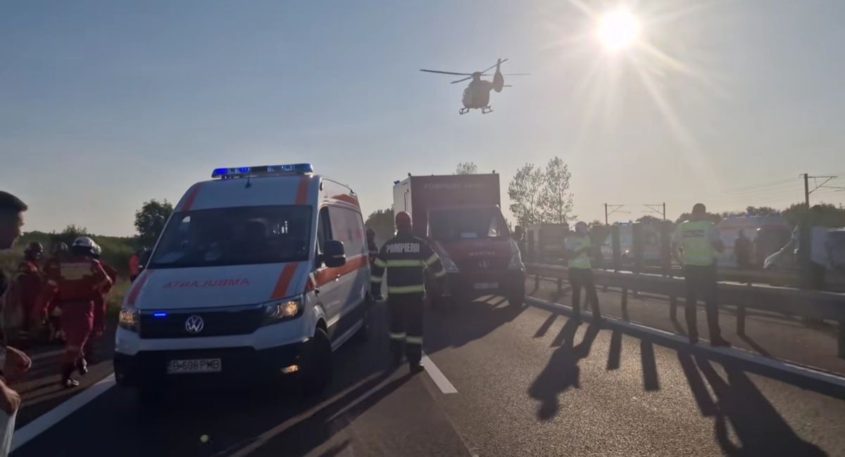 Accident grav pe Autostrada Soarelui: autocarul răsturnat transporta o echipă de baschet de copii » Un adult decedat, doi minori internați la spitalul Grigore Alexandrescu