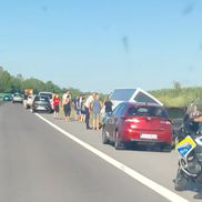 Accident grav pe A2, în care a fost implicat autocarul unei echipe de baschet din Oradea/Foto: ISU Călărași