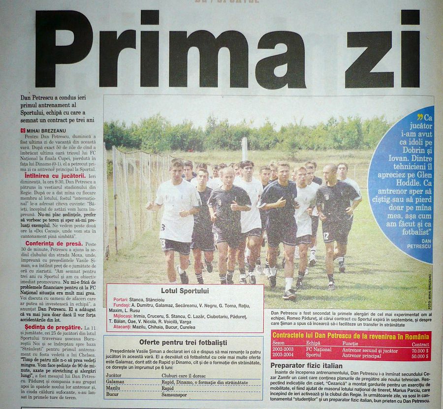 Material apărut în Gazeta Sporturilor după primul antrenament ca „principal” la Sportul al lui Petrescu Rundă istorică: Dan Petrescu, la meciul 800 ca „principal” » Poate obține și victoria 200 în Superliga: „Eram nebun de atunci!”