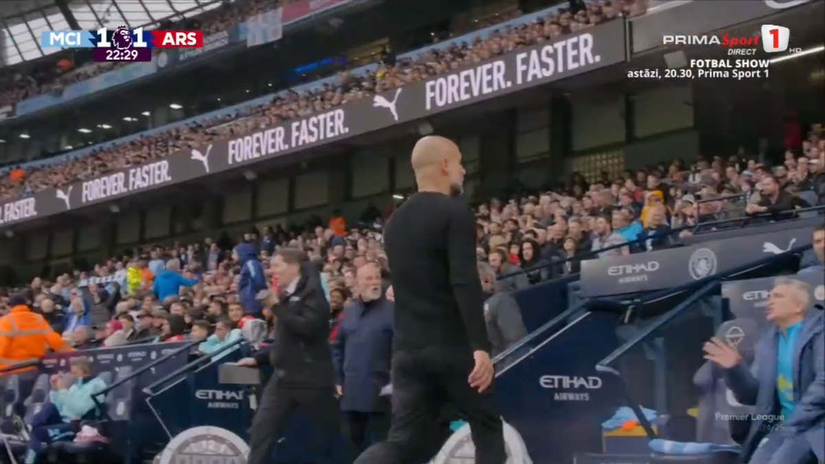 Pep Guardiola, gest violent pe bancă în Manchester City - Arsenal » Primă repriză de coșmar pentru spaniol