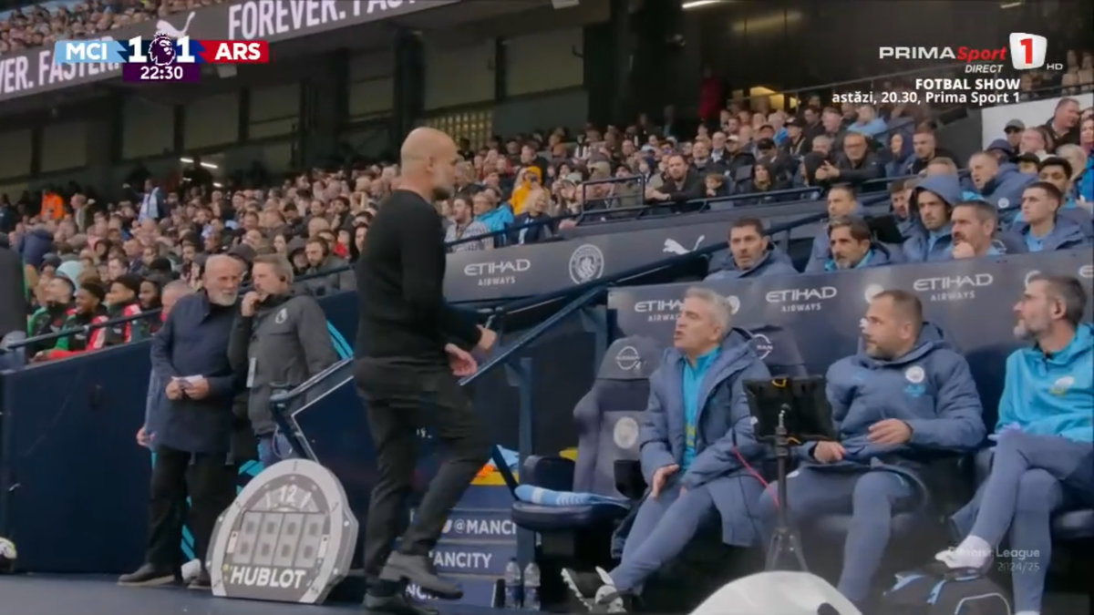 Pep Guardiola, gest violent pe bancă în Manchester City - Arsenal » Primă repriză de coșmar pentru spaniol