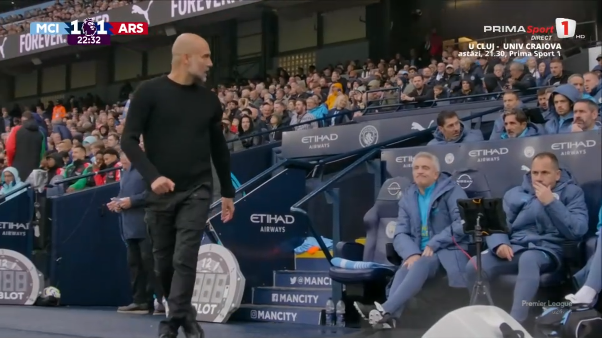 Pep Guardiola, gest violent pe bancă în Manchester City - Arsenal » Primă repriză de coșmar pentru spaniol