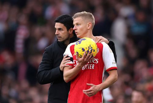 Mikel Arteta, managerul lui Arsenal, și ucraineanul Oleksandr Zinchenko Foto: Guliver / Getty Images