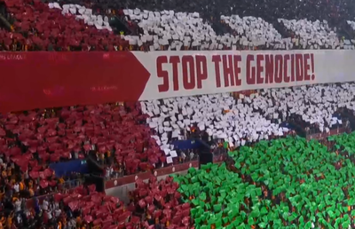 Scenografie pro-Palestina la meciul din Liga Campionilor: „Opriți genocidul!”