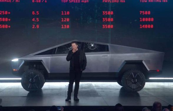 Elon Musk a prezentat Tesla Cybertruck! Moment PENIBIL: i-au explodat geamurile când Musk făcea un experiment de rezistență! Cât costă și ce autonomie are pick-up-ul