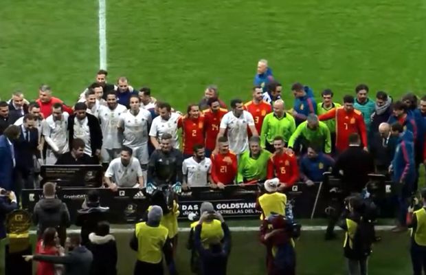 VIDEO Cosmin Olăroiu și Mirel Rădoi în fiesta golurilor! 12 reușite în meciul caritabil dintre legendele Spaniei și stelele lumii