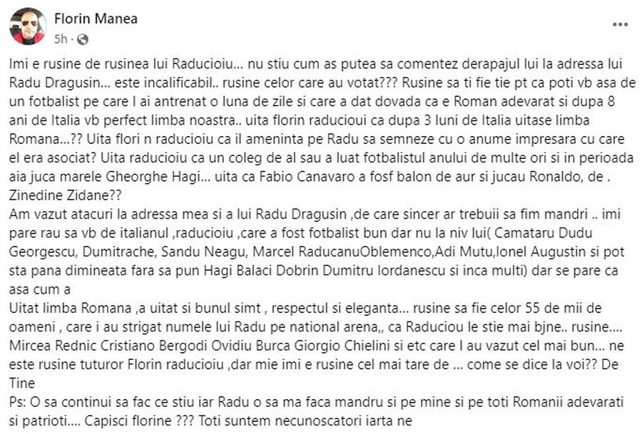 Impresarul lui Drăgușin, replică în toiul nopții pentru Florin Răducioiu: „Incalificabil derapaj! A uitat că l-a amenințat pe Radu să semneze cu o anume impresară?!”
