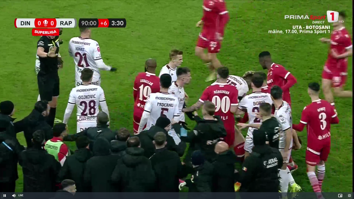 Bătaie în prelungiri la Dinamo - Rapid » Șumudică a fost ținut cu greu să nu intre în teren + Moment rar oferit de arbitru