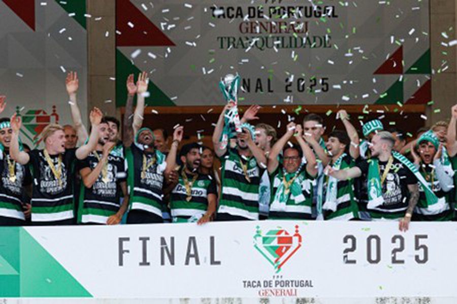 Jucătorii Sporting CP sărbătoresc câștigarea Cupei Portugaliei (Taça de Portugal) 2025. Pe cele mai mari scene ale fotbalului: Betano este peste tot
