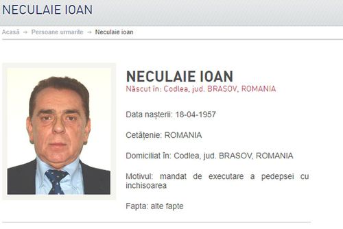 Ioan Neculaie figurează pe site-ul Poliției Române, la categoria „Persoane urmărite”