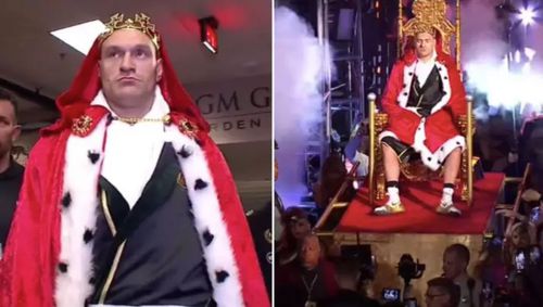 Tyson Fury adus pe un tron în ring, foto: sportbible.com