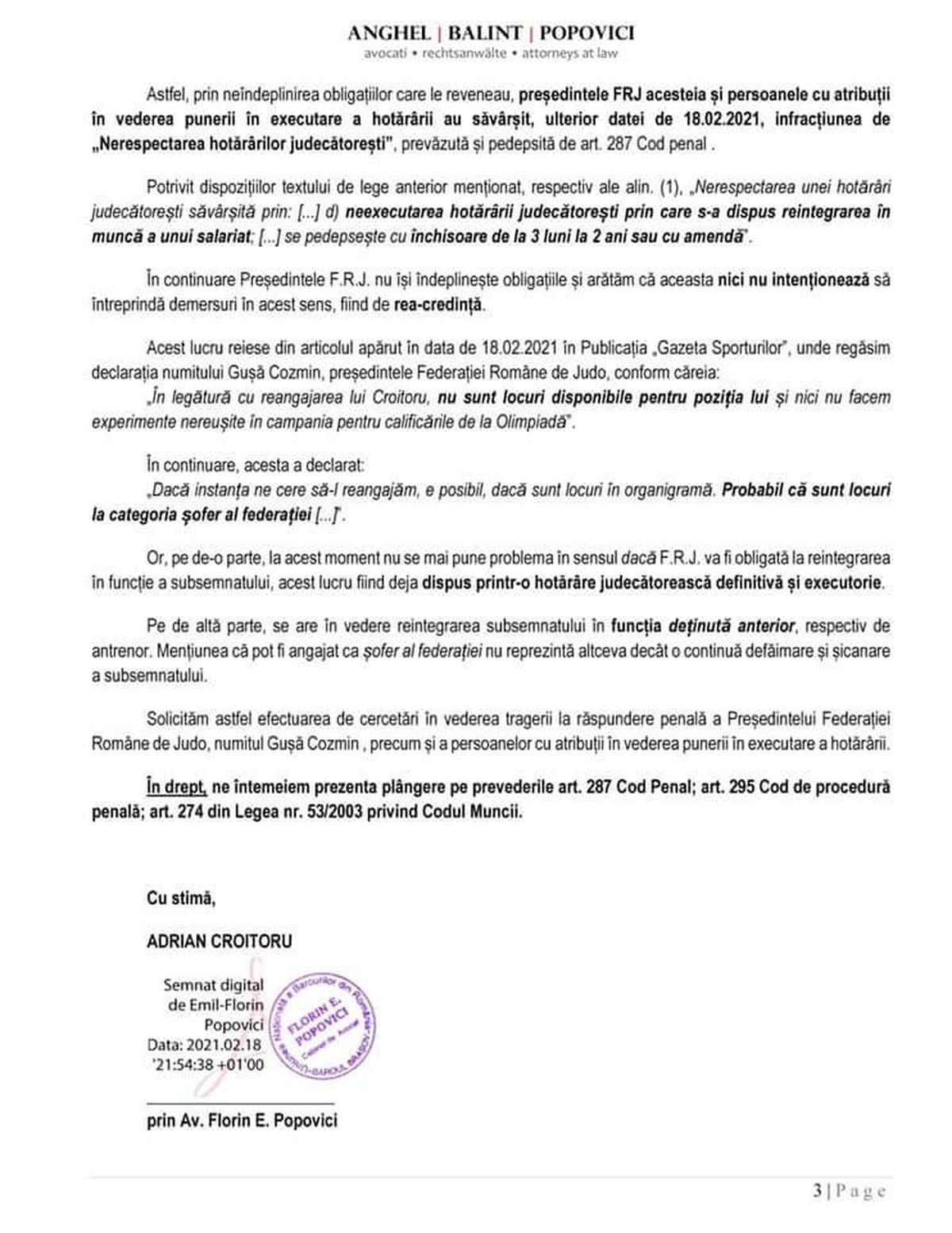 Judo -plângere penală