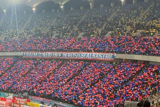Scenografia pregătită de fanii FCSB la derby-ul cu Dinamo » Rivalii nu au replicat în peluza opusă