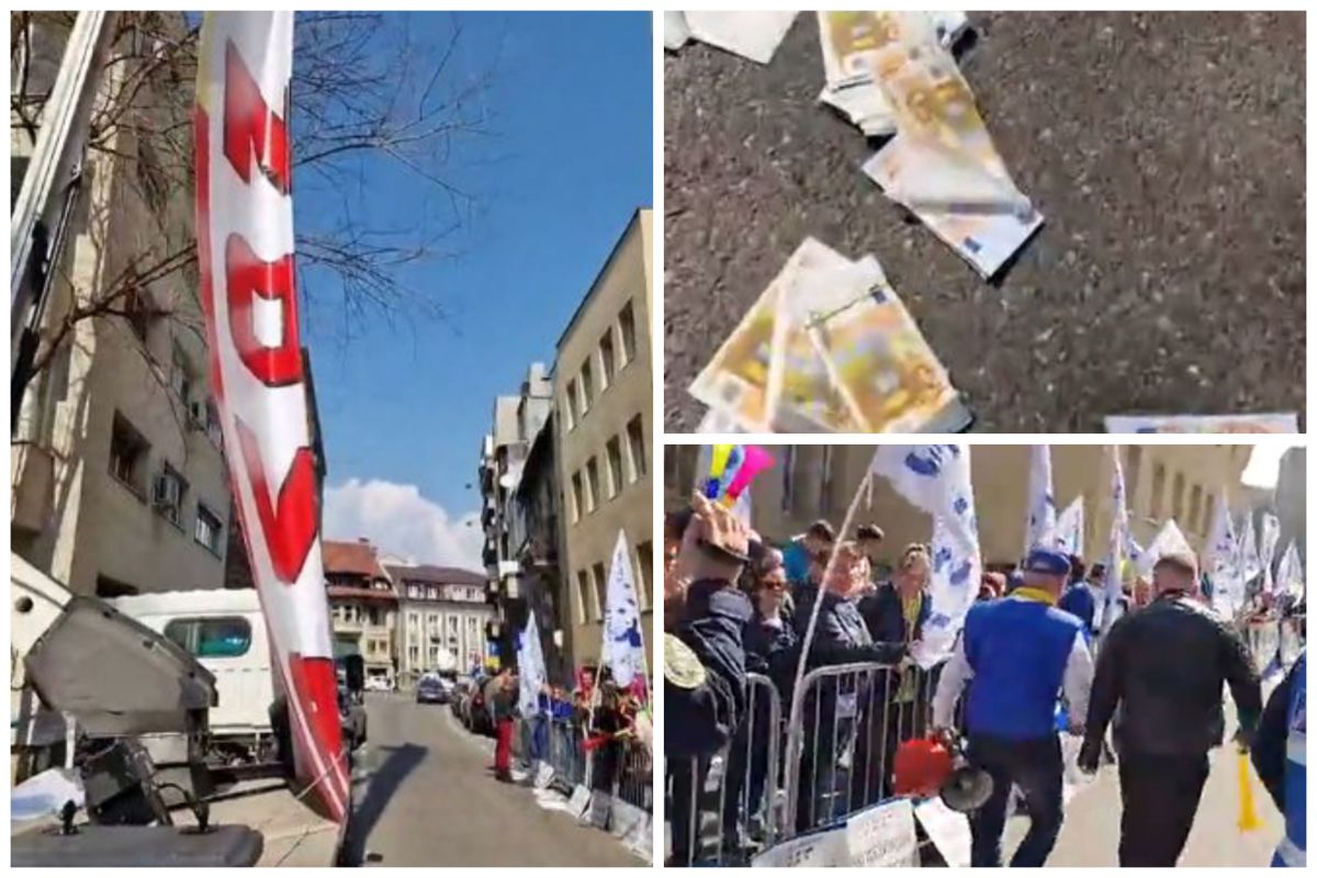 Protest cu macara, bani falși și arestări în fața Ministerului Sportului: „Demisia Eduard Novak!”