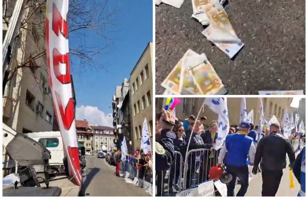 Protest cu macara, bani falși și arestări în fața Ministerului Sportului: „Demisia Eduard Novak!”