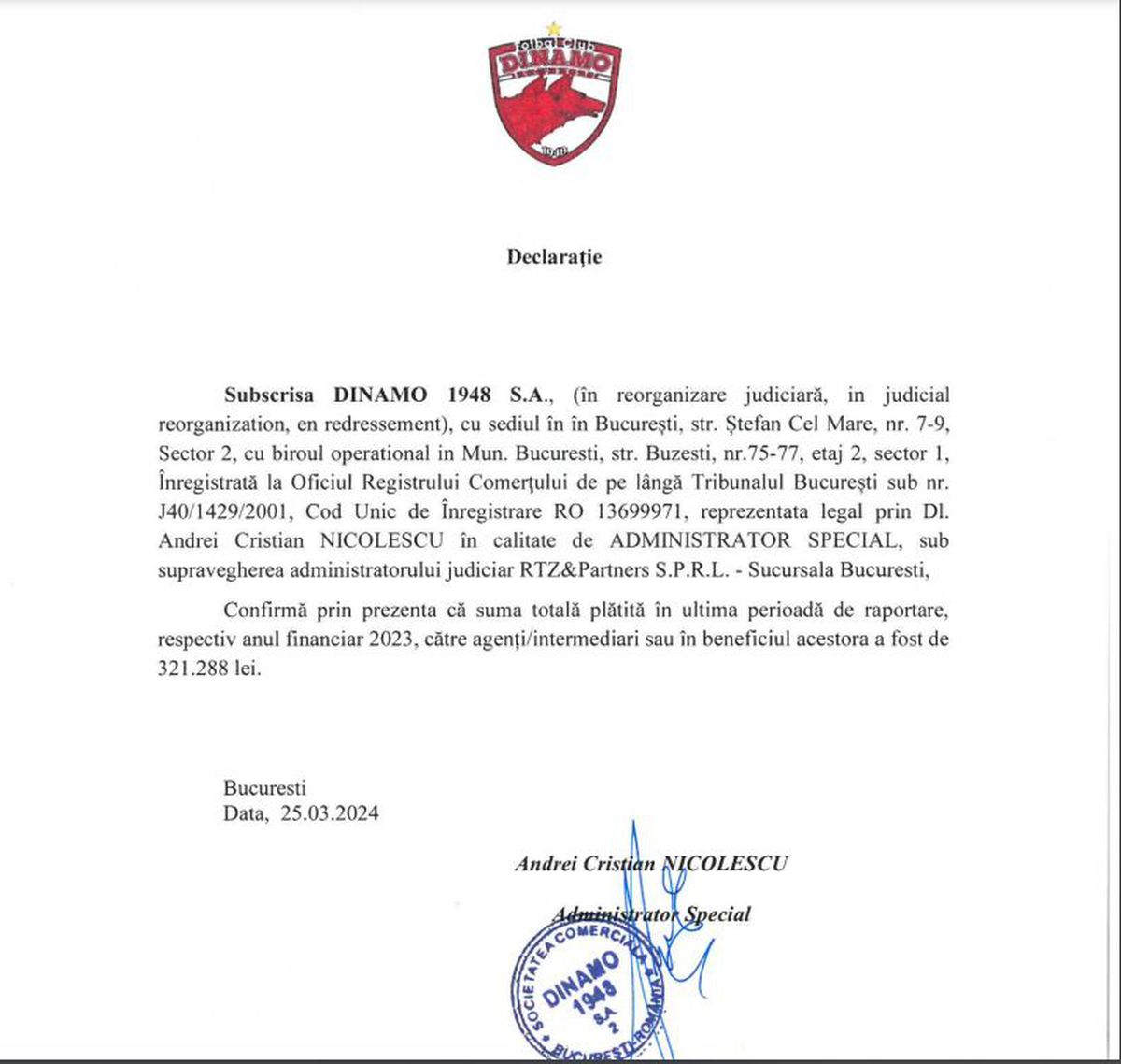 Surpriză! Dinamo a publicat bilanțul financiar pe 2023, iar concluziile sunt neașteptate: în insolvență, dar pe PROFIT