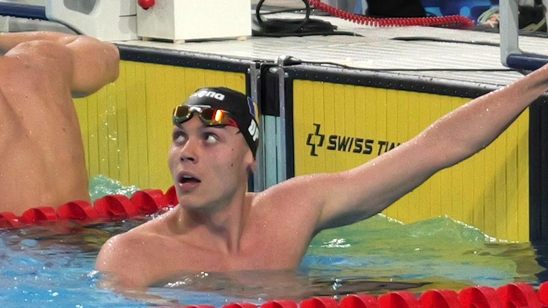 David Popovici în culoarul 4 la startul finalei de 200 m liber la Campionatele Naționale înot, pregătit să doboare recorduri mondiale înot. | sursa foto: Gazeta Sporturilor