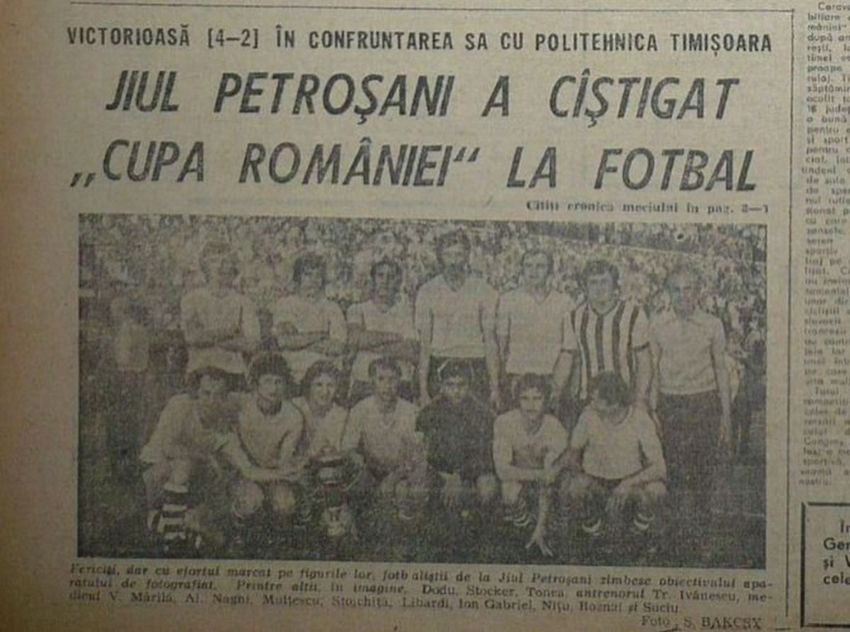 Retro GSP: 48 de ani de la unicul trofeu din istoria Jiului, Cupa României