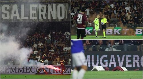 Baraj abandonat la Salerno! Fanii au aruncat cu scaune, fumigene și petarde » Sampdoria rămâne în Serie B