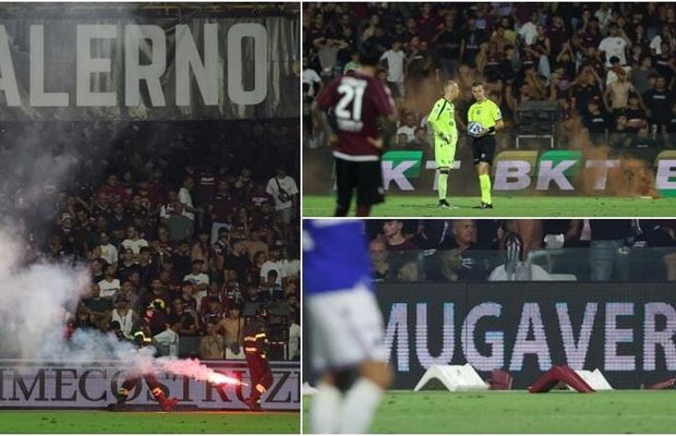 Baraj abandonat la Salerno! Fanii au aruncat cu scaune, fumigene și petarde » Sampdoria rămâne în Serie B