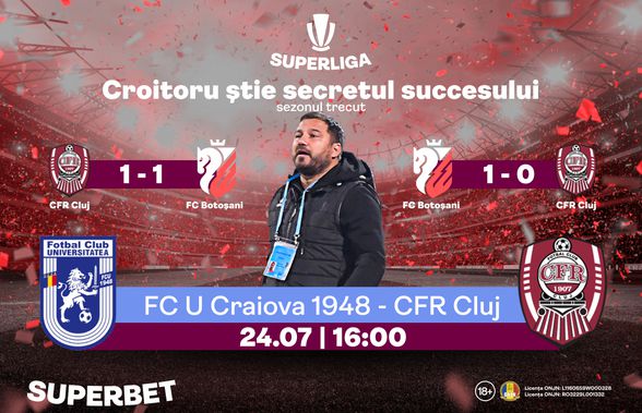 Marius Croitoru nu a pierdut cu CFR în sezonul trecut. Prinde SuperOferta pentru FC U Craiova – CFR Cluj