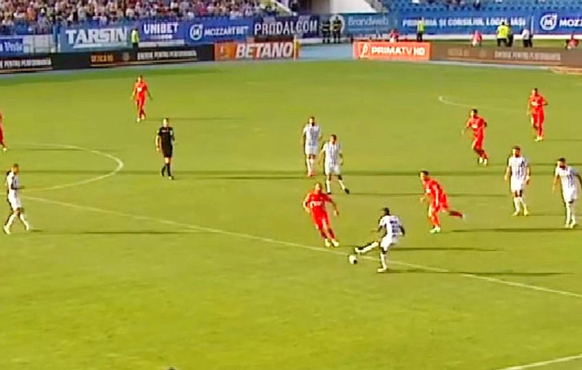 Silviu Balaure (27 de ani) a deschis scorul pentru Hermannstadt în minutul 11 al deplasării de la Iași, profitând de o gafă mare în defensiva adversă. / FOTO: Captură TV @Digi Spor 1