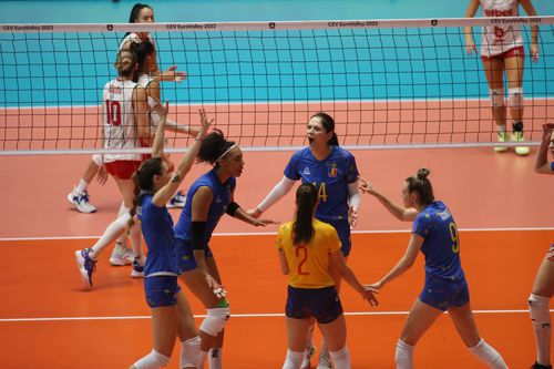 Jucătoarele române felicitându-se după un punct reușit Foto Imago