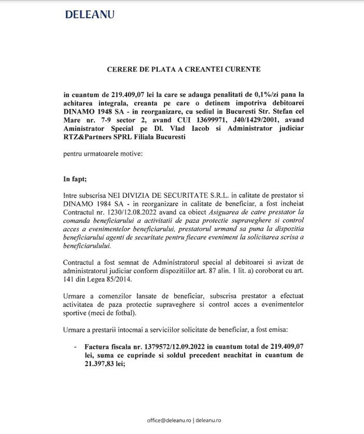 O firmă de securitate cere falimentul lui Dinamo! GSP.ro a intrat în posesia documentelor