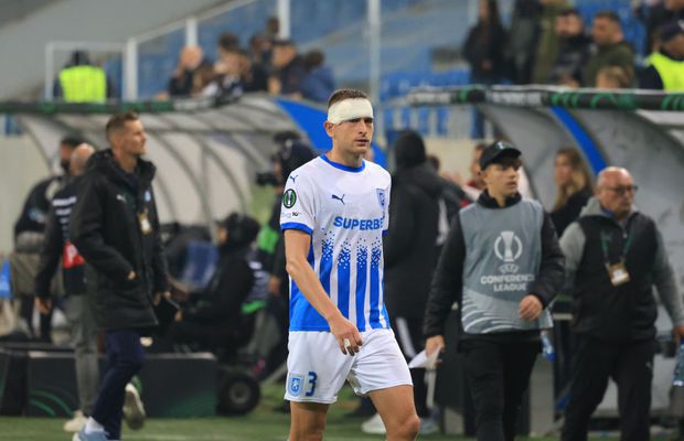 Jucătorul Craiovei și-a spart capul după o ciocnire cu Bancu, dar a fost consolat de soție » Ce s-a întâmplat pe gazon, la câteva secunde după meci