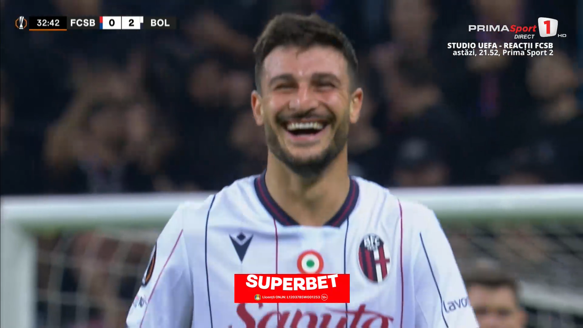 Umilință supremă pentru apărarea celor de la FCSB » Jucătorul de la Bologna l-a imitat pe Zidane în careu, apoi a izbucnit în râs