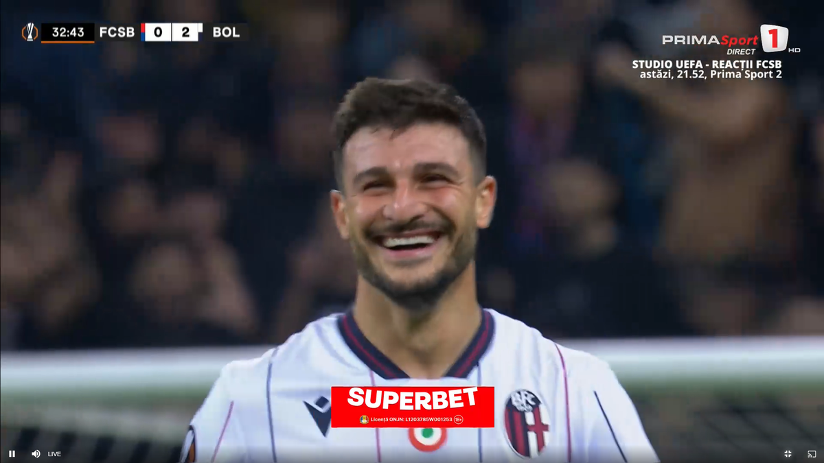 Umilință supremă pentru apărarea celor de la FCSB » Jucătorul de la Bologna l-a imitat pe Zidane în careu, apoi a izbucnit în râs