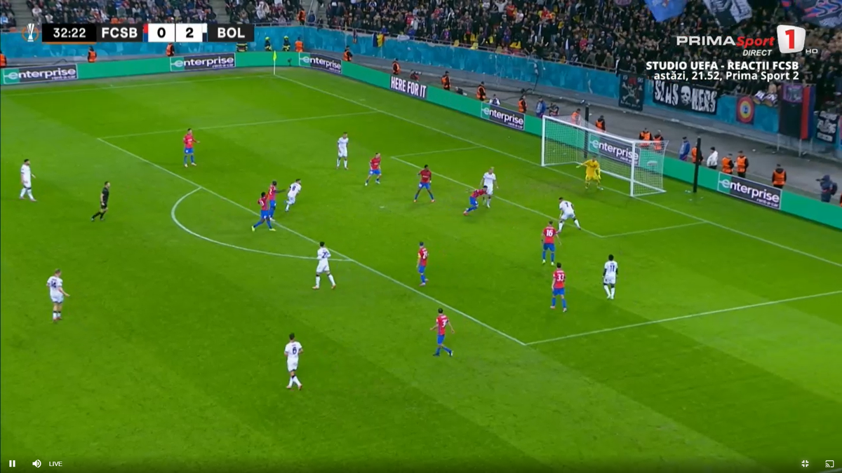 Umilință supremă pentru apărarea celor de la FCSB » Jucătorul de la Bologna l-a imitat pe Zidane în careu, apoi a izbucnit în râs