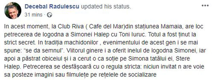 Simona Halep a fost cerută în căsătorie! Petrecerea a avut loc sâmbătă seară » Care a fost cea mai strictă regulă de la eveniment