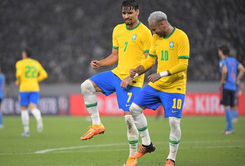 Paqueta ;i Neymar danseaz[ dup[ un gol al Braziliei/ foto Imago Images